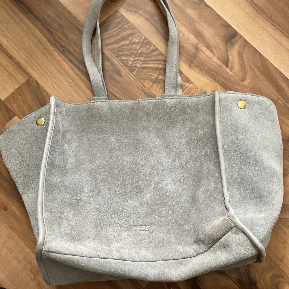 margot Suede Tote Bag in Light Gray